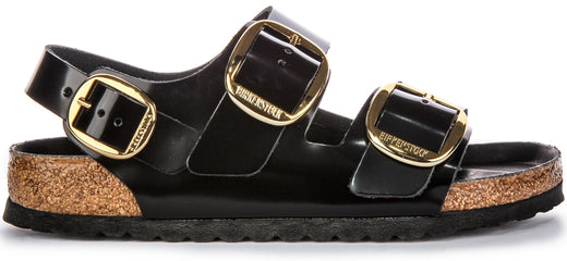 Birkenstock Milano Big Buck sandalen van leer voor dames in zwart lakleer  