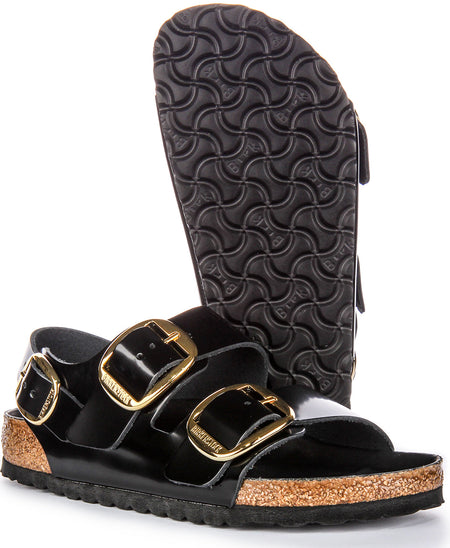 Birkenstock Milano Big Buck Sandales en cuir pour femmes en vernis noir