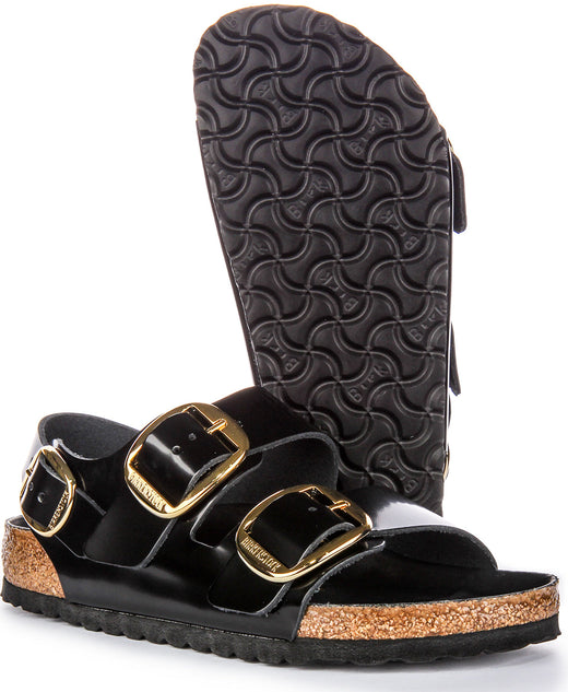 Birkenstock Milano Big Buck Sandales en cuir pour femmes en vernis noir