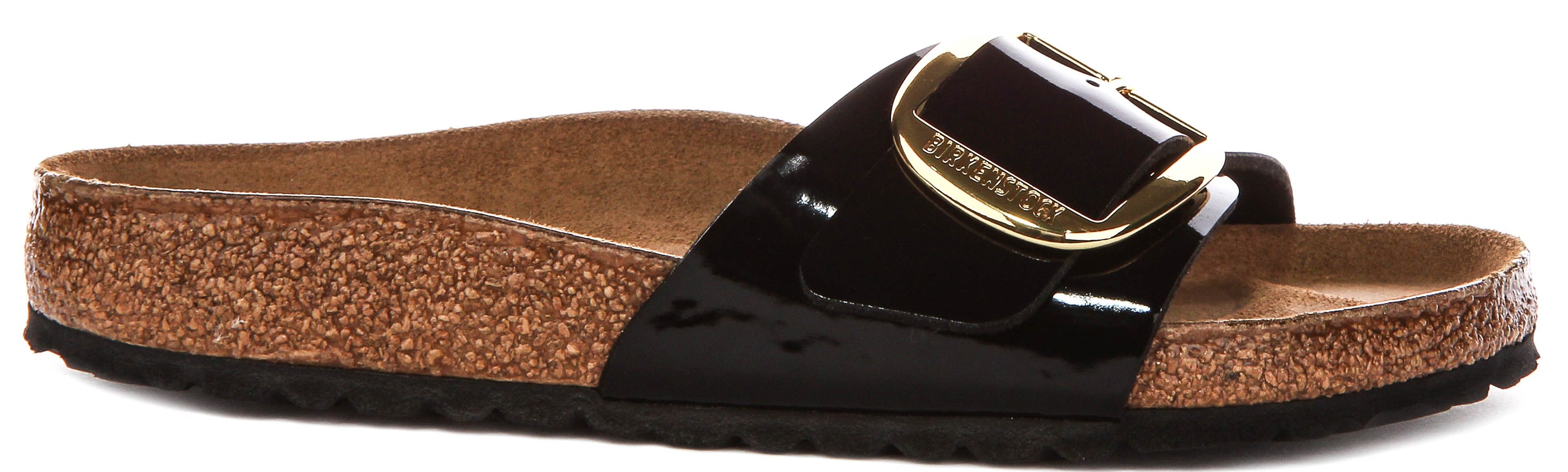 Birkenstock Madrid Grande Boucle en Noir Verni pour Femmes | Coupe Standard