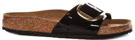 Birkenstock Madrid Grande Boucle en Noir Verni pour Femmes | Coupe Standard