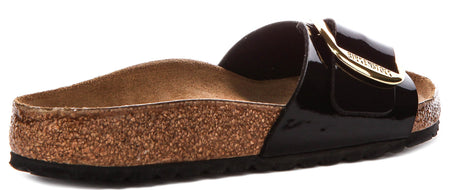 Birkenstock Madrid Grande Boucle en Noir Verni pour Femmes | Coupe Standard