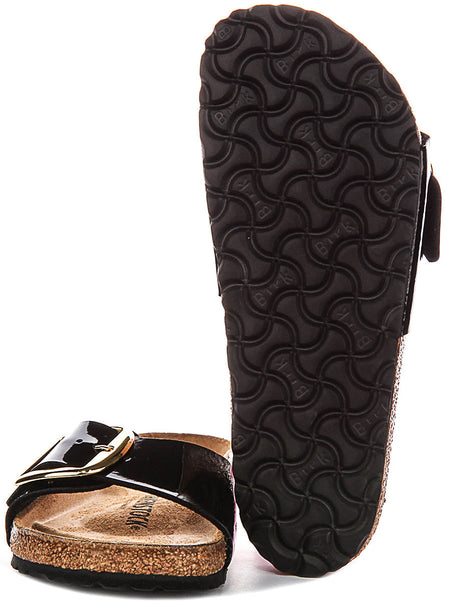 Birkenstock Madrid Grande Boucle en Noir Verni pour Femmes | Coupe Standard