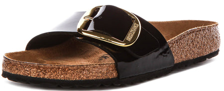 Birkenstock Madrid Grande Boucle en Noir Verni pour Femmes | Coupe Standard