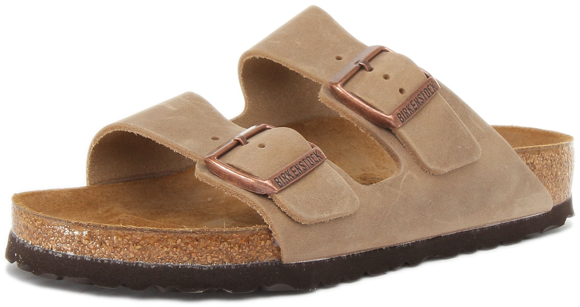 Sandales Birkenstock Arizona à deux brides en cuir nubuck huilé pour femmes en brun