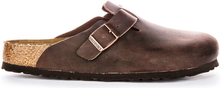 Birkenstock Boston BS Sandales Élégantes en Cuir Huilé Pin Marron