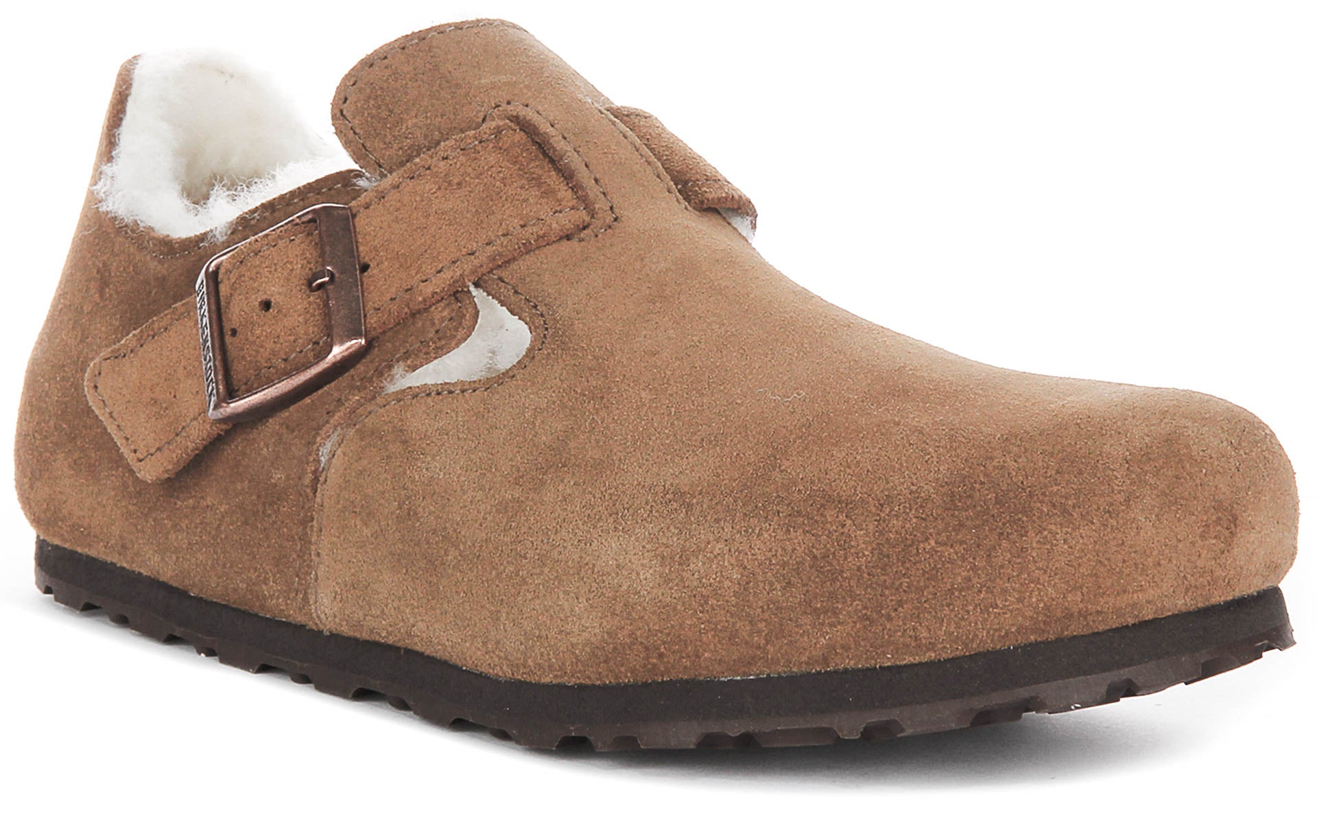 Birkenstock London Shearling in Camoscio Marrone | Taglio Regolare
