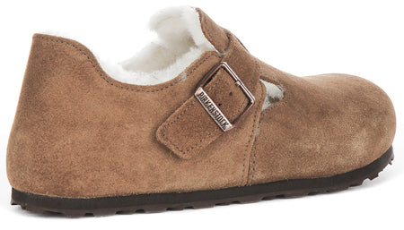Birkenstock London Shearling in Camoscio Marrone | Taglio Regolare