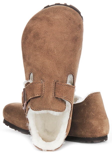 Birkenstock London Shearling in Camoscio Marrone | Taglio Regolare