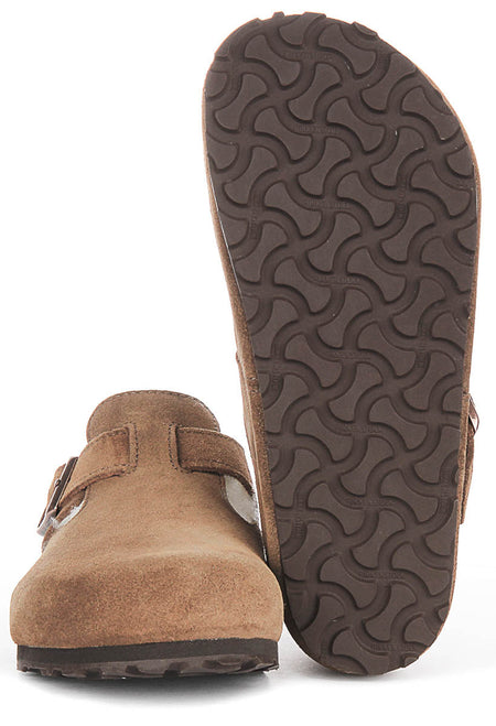 Birkenstock London Shearling in Camoscio Marrone | Taglio Regolare