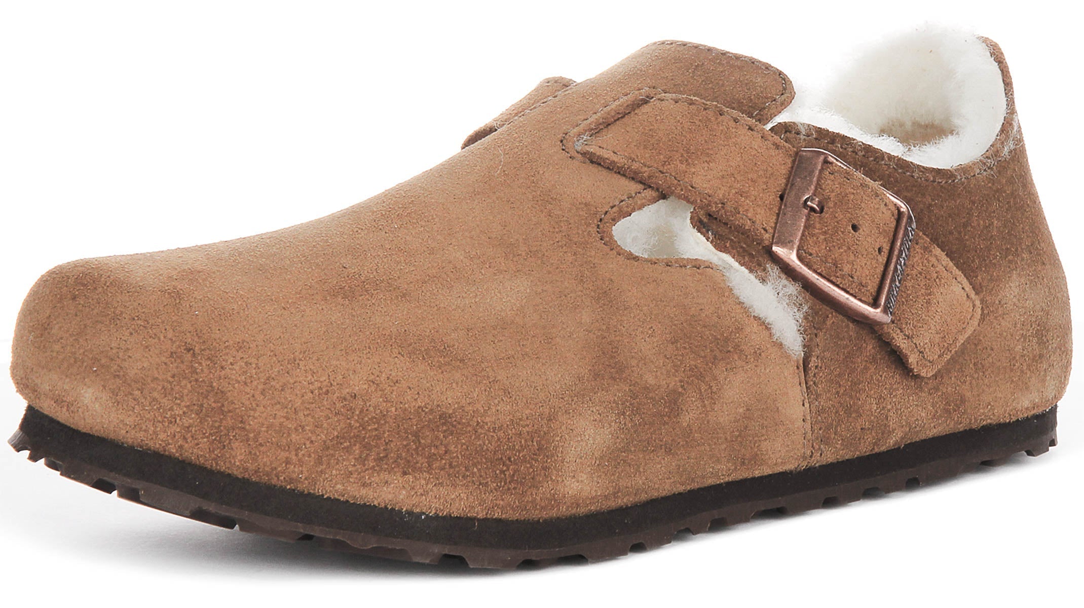Birkenstock London Shearling in Camoscio Marrone | Taglio Regolare