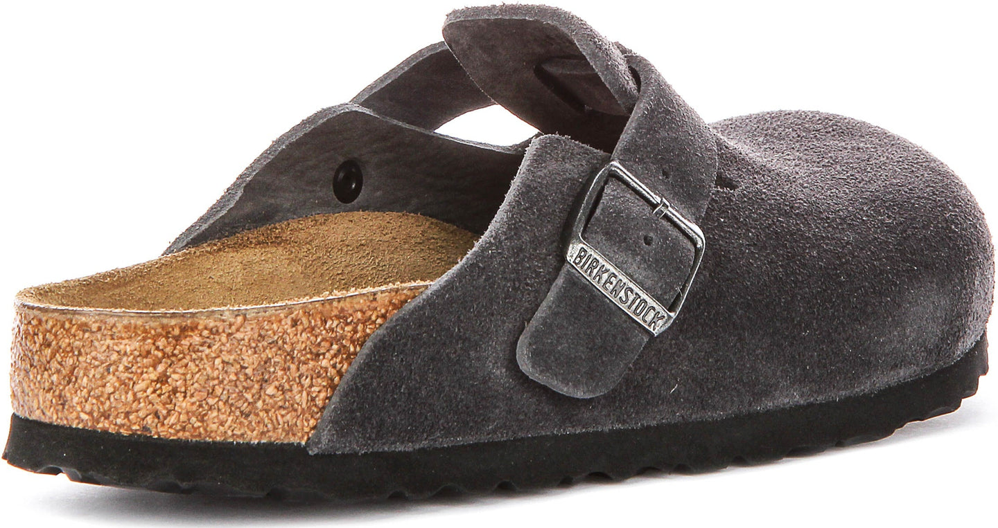 Birkenstock Boston Bs In Charcoal Suede | Narrow Fit