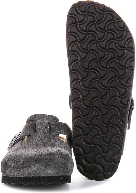Birkenstock Boston Bs In Charcoal Suede | Narrow Fit