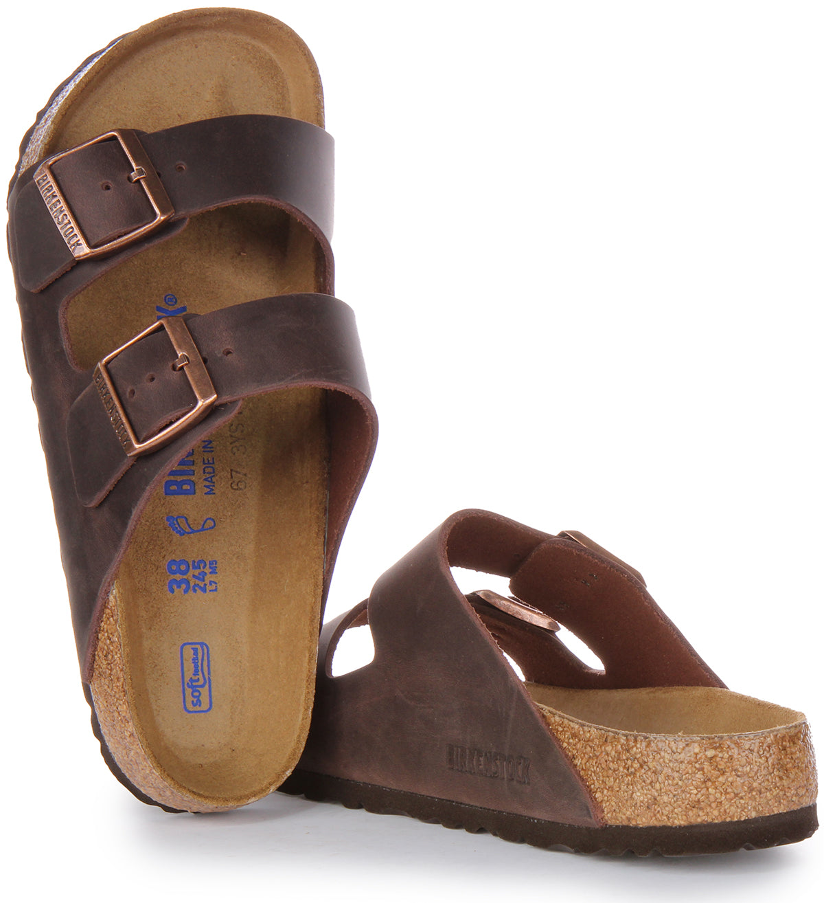 Birkenstock Arizona SFB sandalen met leren riem in chocoladebruin geolied leer  