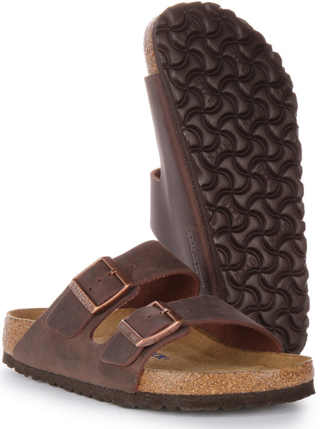 Birkenstock Arizona SFB sandalen met leren riem in chocoladebruin geolied leer  