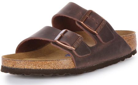 Birkenstock Arizona SFB sandalen met leren riem in chocoladebruin geolied leer  
