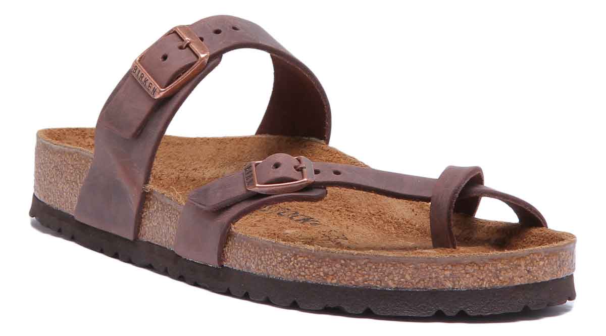 Birkenstock Mayari Sandalen met geoliede leren bandjes voor dames, donkerbruin