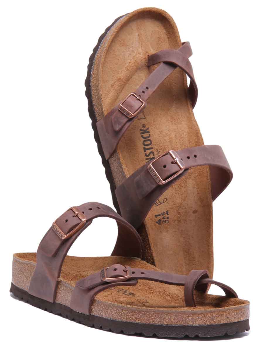 Birkenstock Mayari Sandalen met geoliede leren bandjes voor dames, donkerbruin