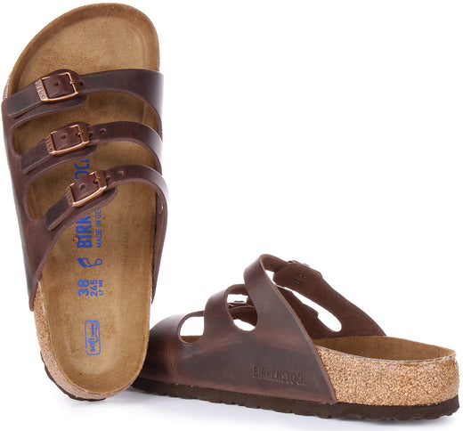 Birkenstock Florida Sandale en cuir huilé à trois lanières poure en brun foncé