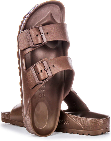 Birkenstock Arizona Eva Sandales en caoutchouc pour femmes en brun foncé