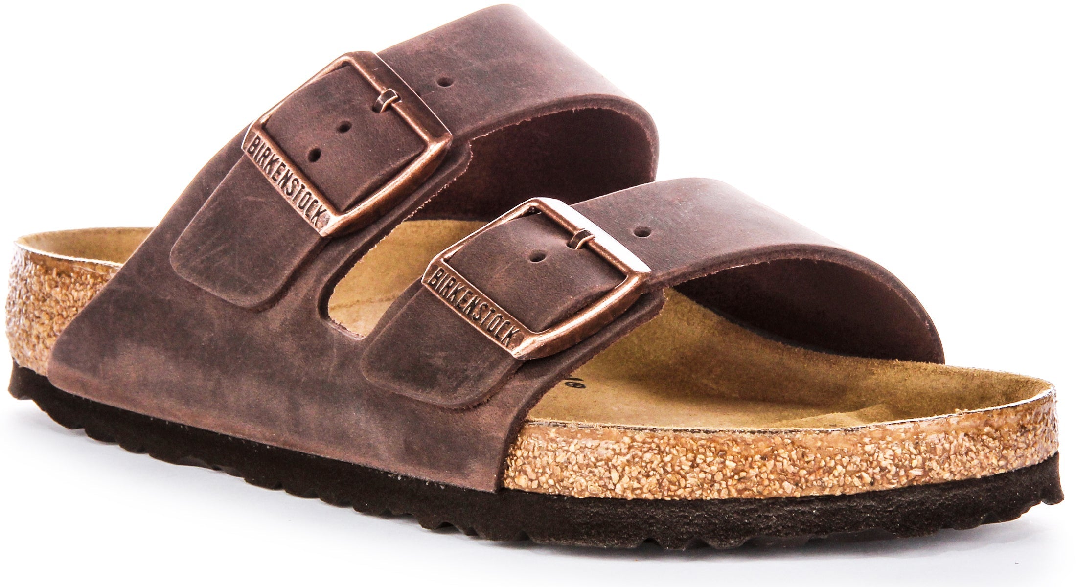 Birkenstock Arizona BS sandalen van geolied leer met twee verstelbare riemen en anatomische kurken zool voor dames in donkerbruin  