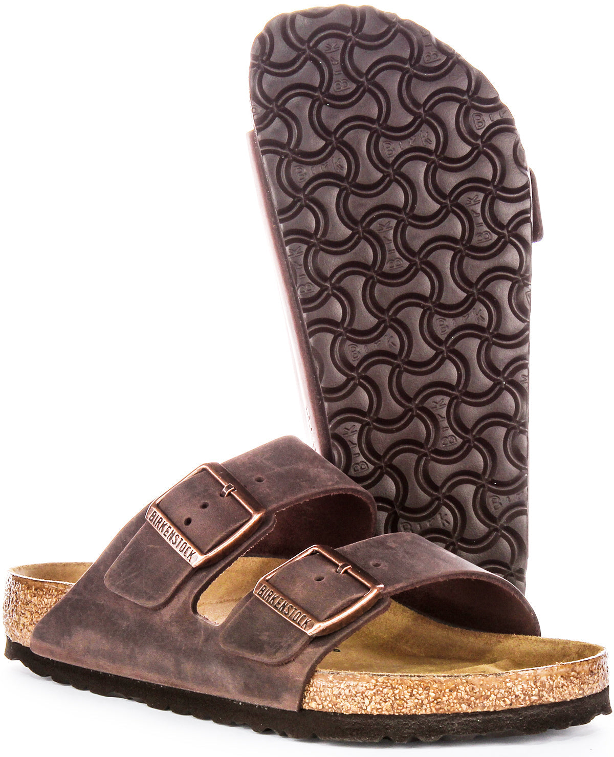 Birkenstock Arizona BS sandalen van geolied leer met twee verstelbare riemen en anatomische kurken zool voor dames in donkerbruin  