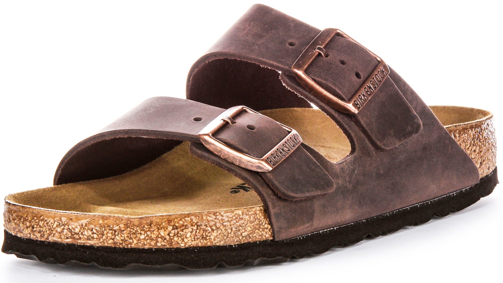 Birkenstock Arizona BS sandalen van geolied leer met twee verstelbare riemen en anatomische kurken zool voor dames in donkerbruin  