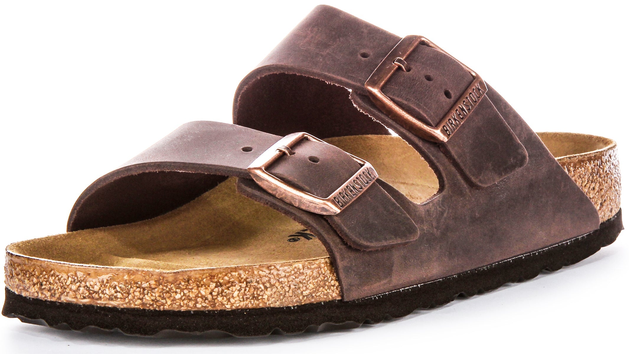 Birkenstock Arizona BS sandalen van geolied leer met twee verstelbare riemen en anatomische kurken zool voor dames in donkerbruin  