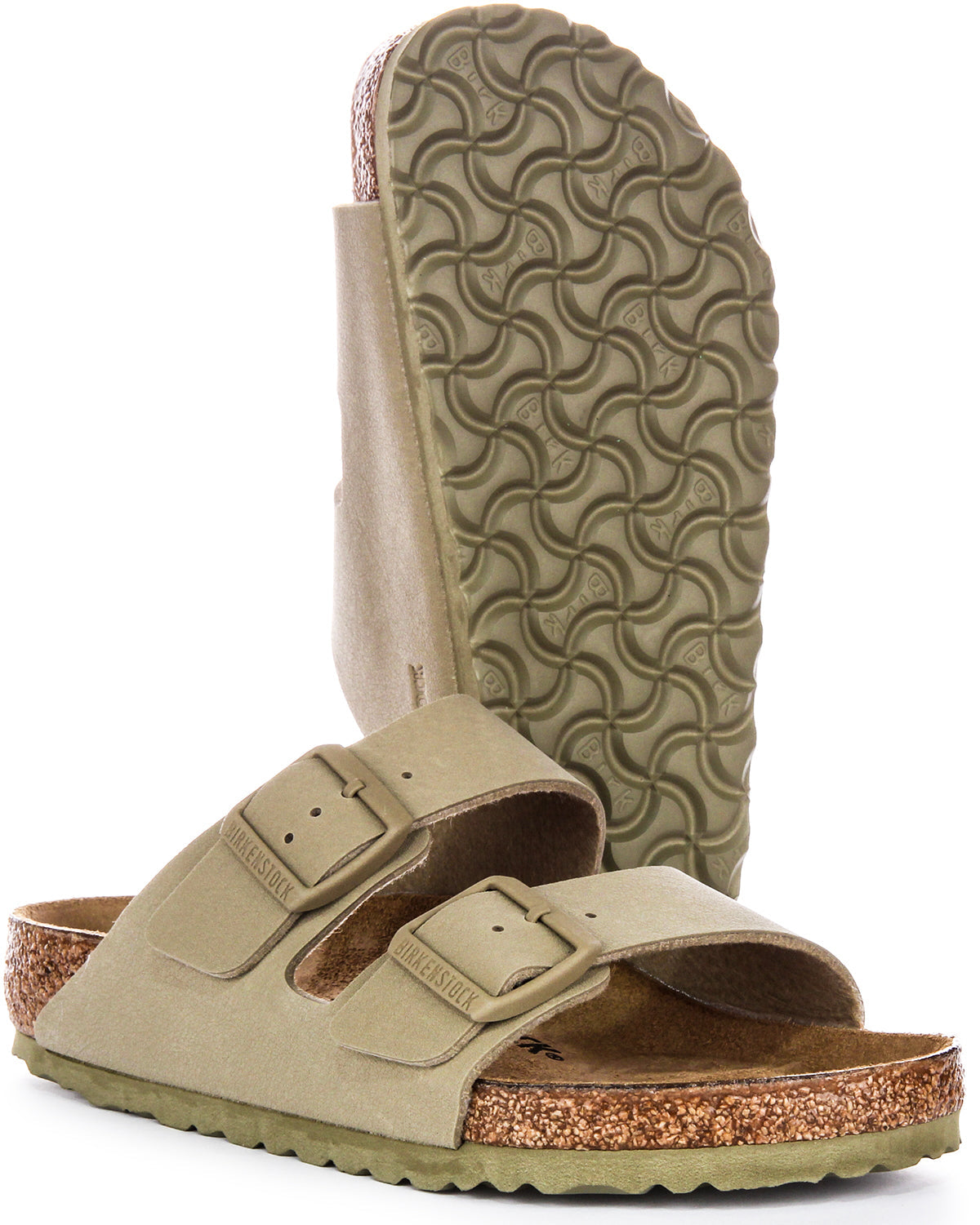 Birkenstock Arizona BS sandalen met twee verstelbare riemen in Birko Flor kaki  