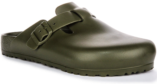 Birkenstock Boston EVA Sabots en Caoutchouc EVA de Haute Qualité et Neutre en Odeur Kaki