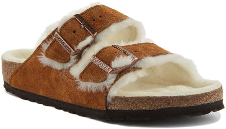 Sandali Birkenstock Arizona Shearling a doppio cinturino in camoscio puro visone