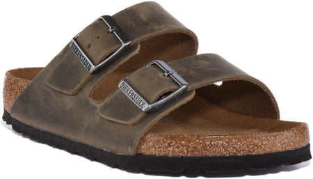 Birkenstock Arizona sandalen met twee banden van geolied nubuck leer in olijfgroen
