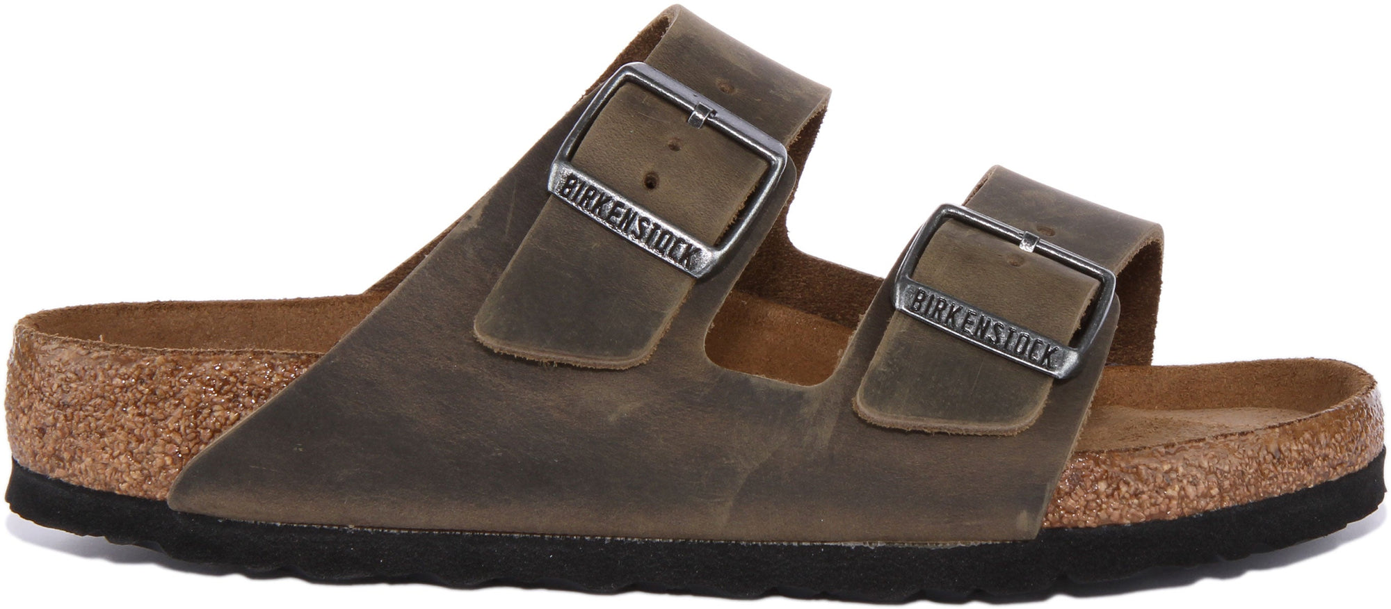 Birkenstock Arizona sandalen met twee banden van geolied nubuck leer in olijfgroen