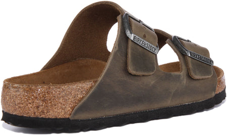 Birkenstock Arizona sandalen met twee banden van geolied nubuck leer in olijfgroen
