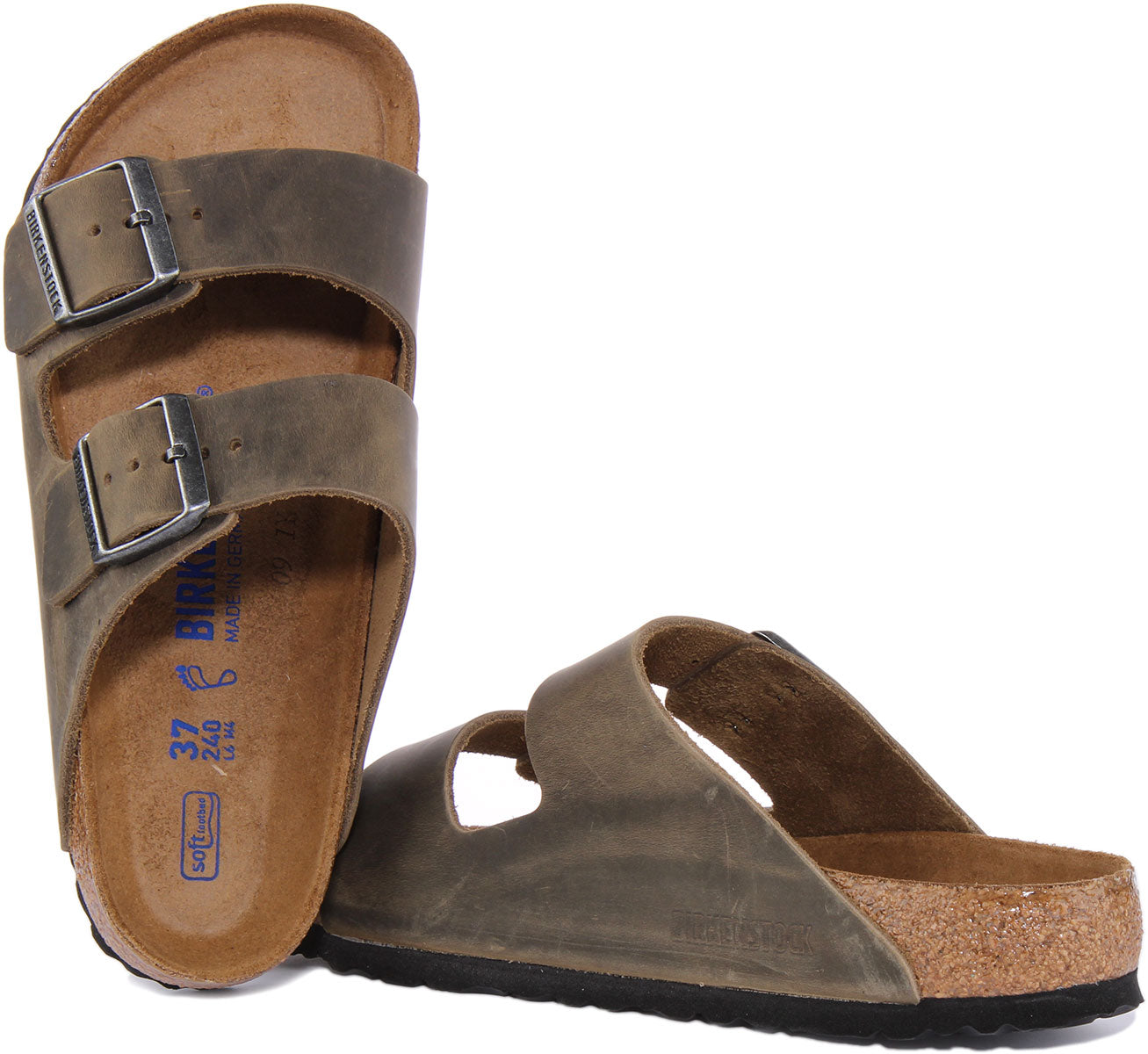 Birkenstock Arizona sandalen met twee banden van geolied nubuck leer in olijfgroen