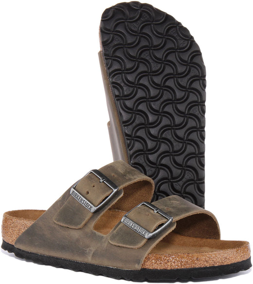 Birkenstock Arizona Sandale à deux brides en cuir nubuck huilé poure en olive