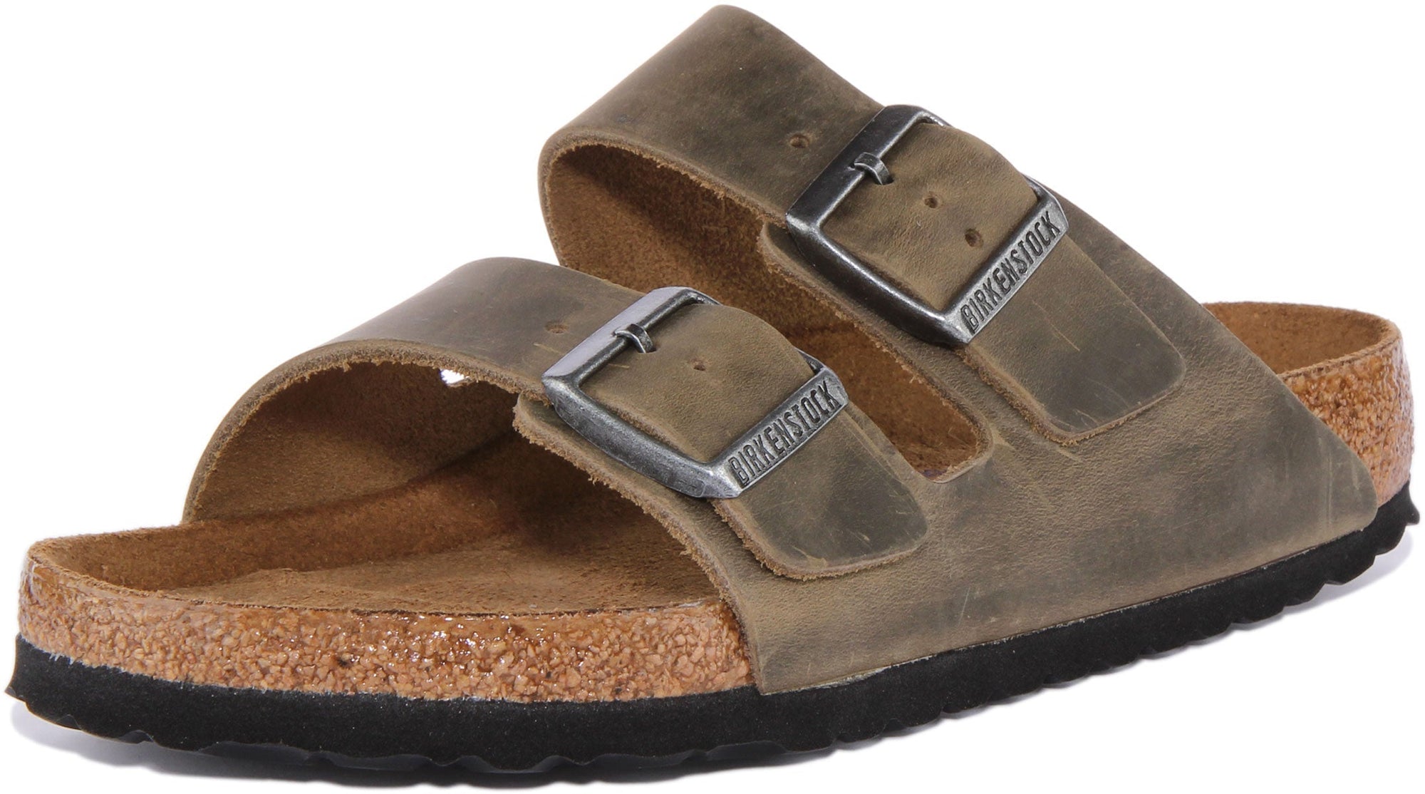 Birkenstock Arizona sandalen met twee banden van geolied nubuck leer in olijfgroen