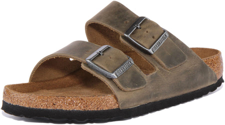 Birkenstock Arizona sandalen met twee banden van geolied nubuck leer in olijfgroen