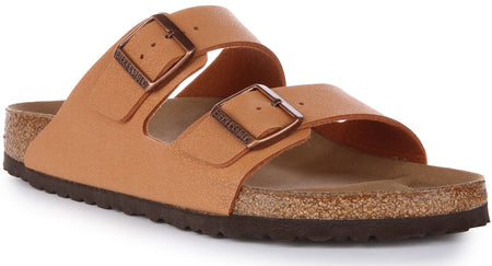 Birkenstock Arizona BS vegan Birko Flor sandalen met twee banden in perzik