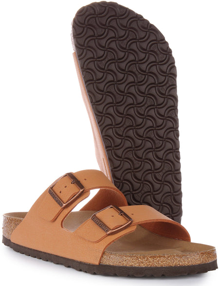 Birkenstock Arizona BS vegan Birko Flor sandalen met twee banden in perzik