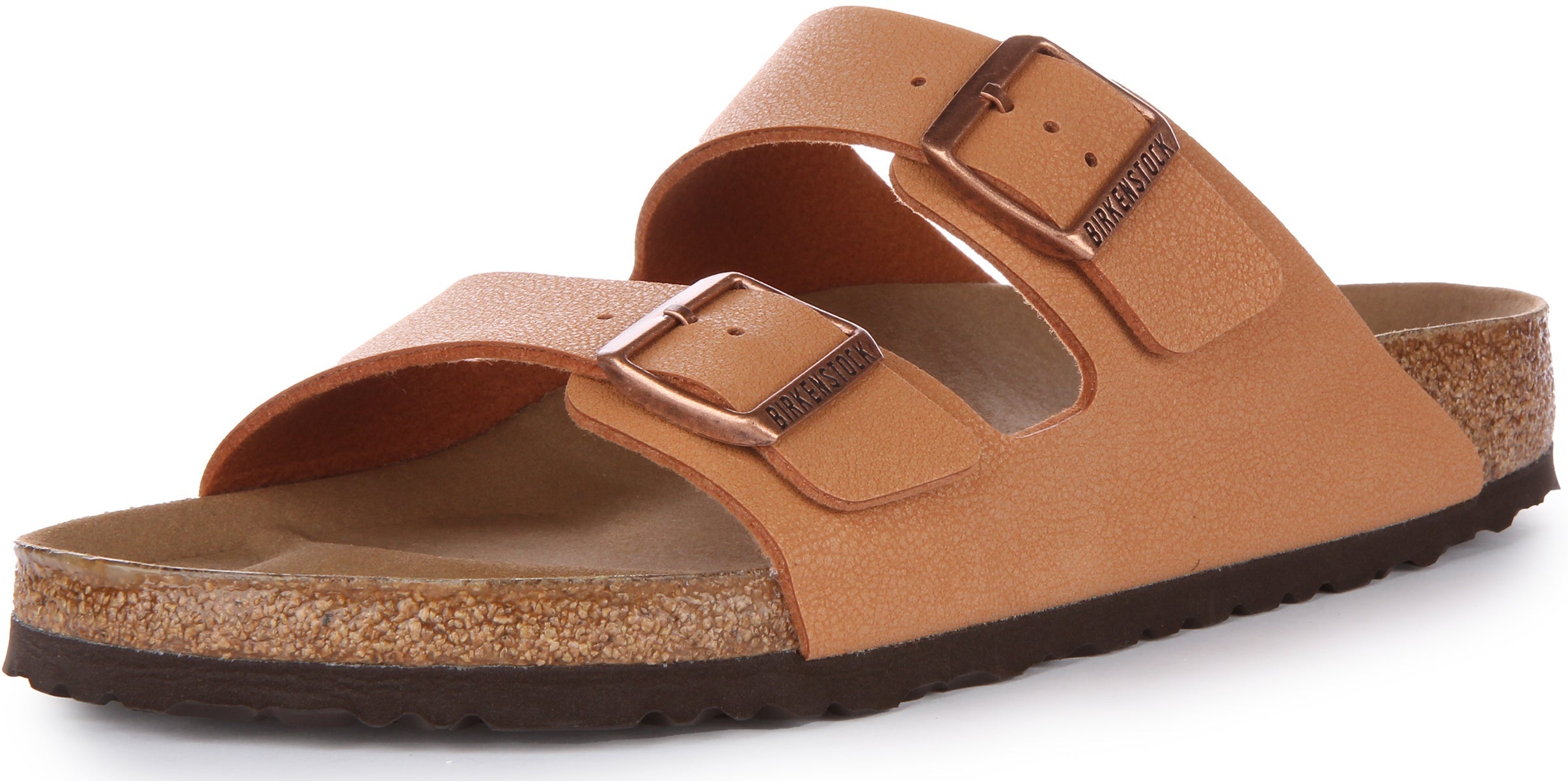 Birkenstock Arizona BS vegan Birko Flor sandalen met twee banden in perzik