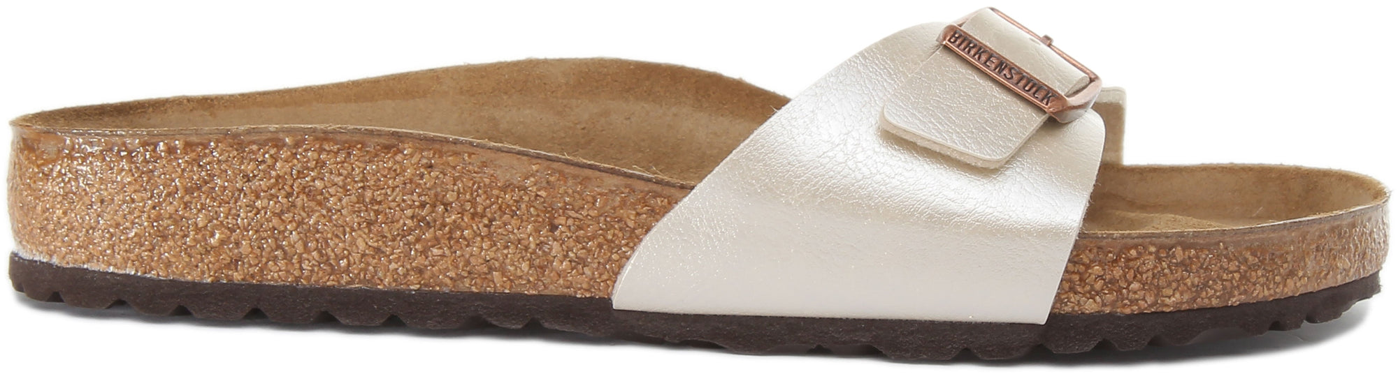 Birkenstock Madrid sandalen Birko Flor met enkele sierlijke parelriem voor dames in wit