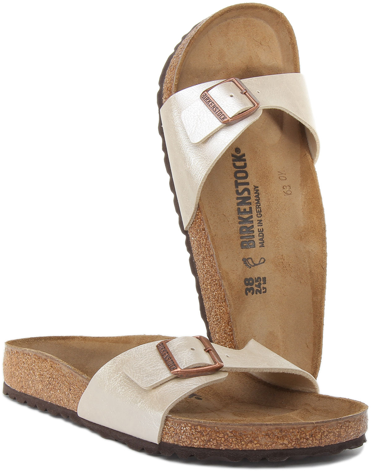 Birkenstock Madrid sandalen Birko Flor met enkele sierlijke parelriem voor dames in wit