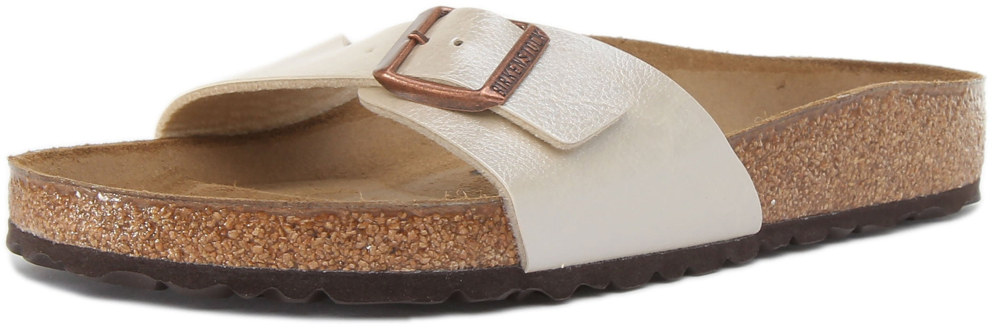 Birkenstock Madrid sandalen Birko Flor met enkele sierlijke parelriem voor dames in wit