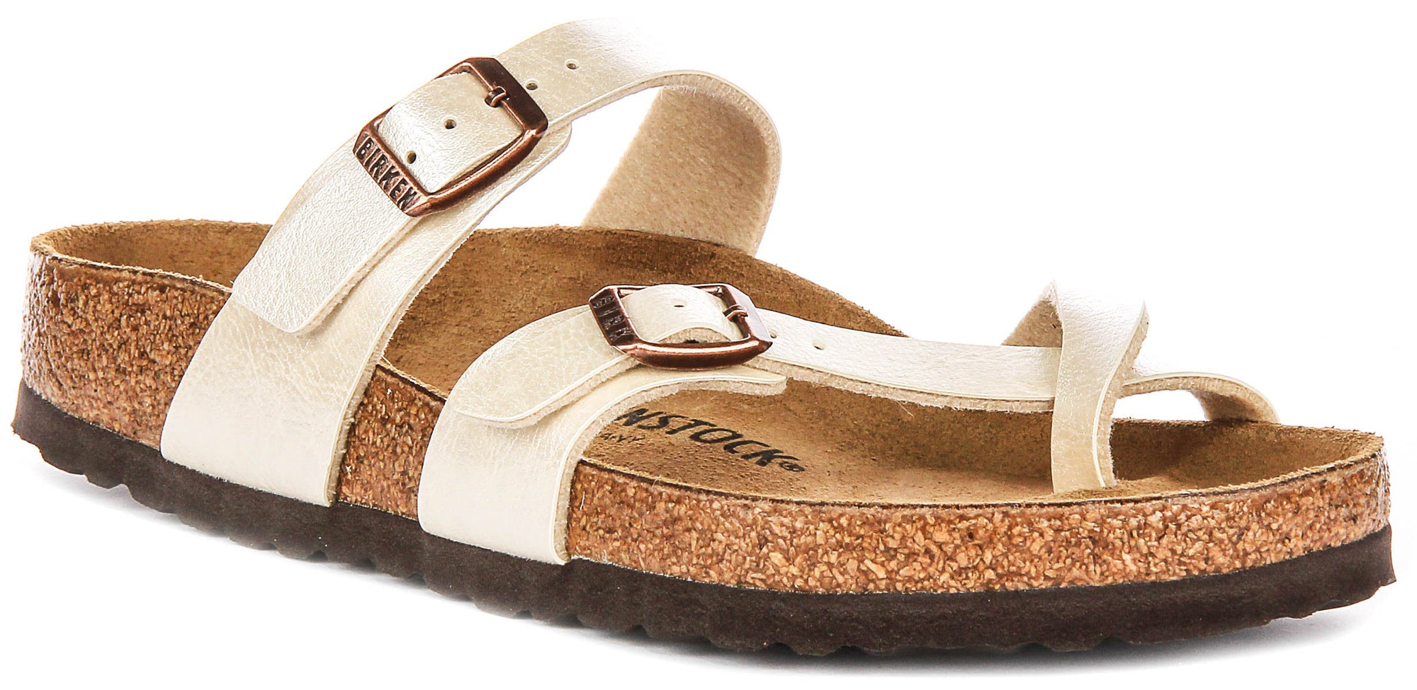 Birkenstock Mayari dames sandalen met metalen bandjes in parelwit