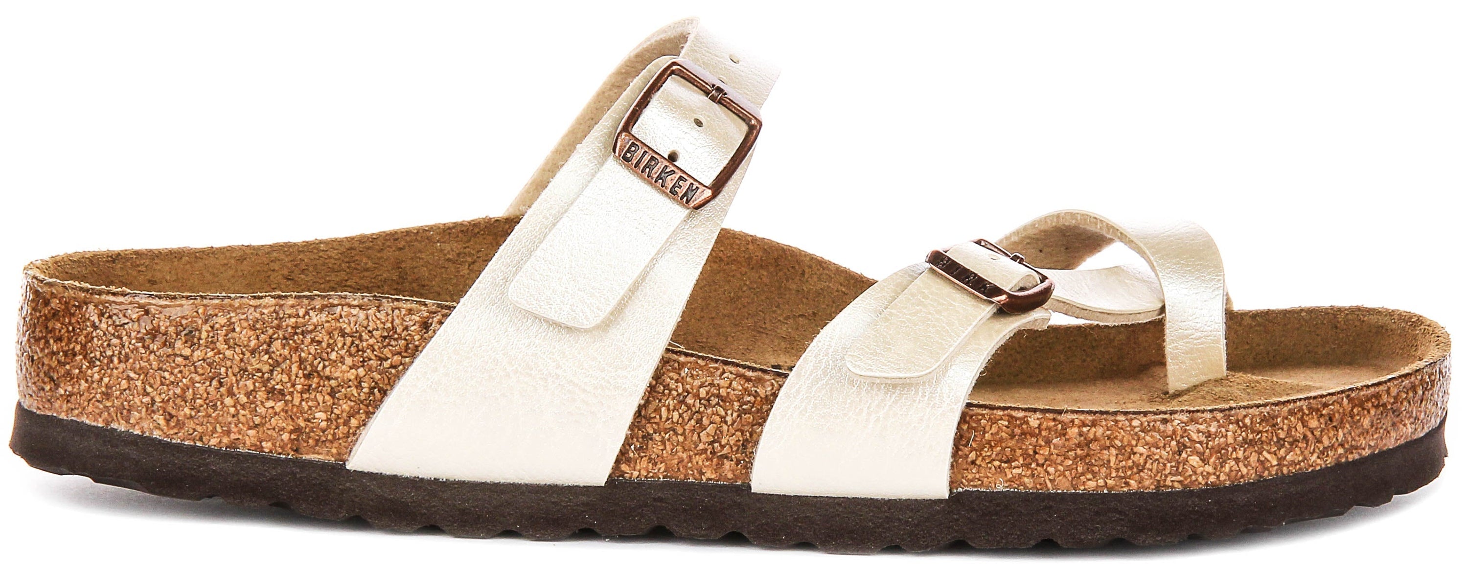 Birkenstock Mayari dames sandalen met metalen bandjes in parelwit
