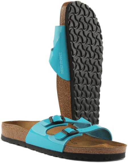 Sandales Birkenstock Ibiza Birko Flor à double lanière pour femmes en bleu marine