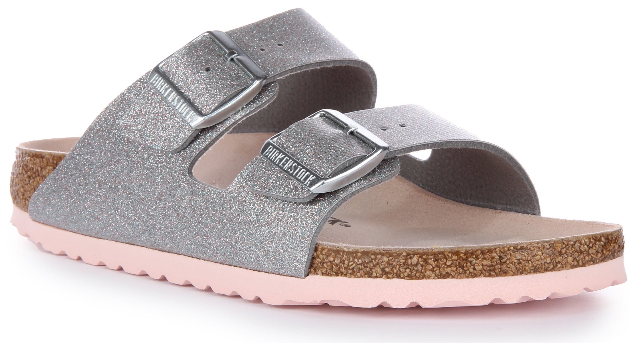 Birkenstock Arizona Birko Flor sandalen met dubbele band in zilver