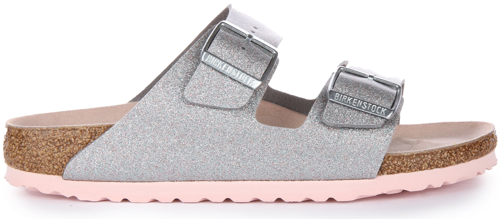 Birkenstock Arizona Birko Flor sandalen met dubbele band in zilver