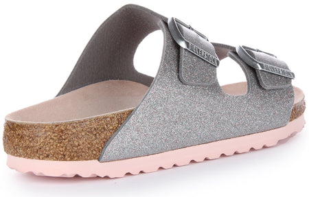 Birkenstock Arizona Birko Flor sandalen met dubbele band in zilver